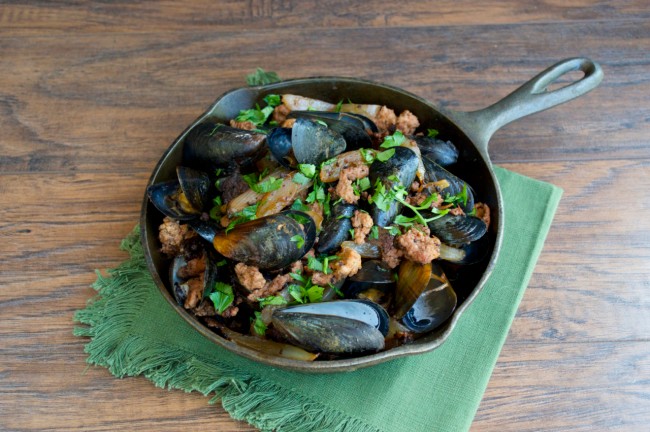 Chorizo and Caramelized Onion Mussels | Plaid and Paleo