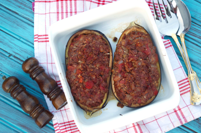 Greek Stuffed Eggplant | Plaid and Paleo